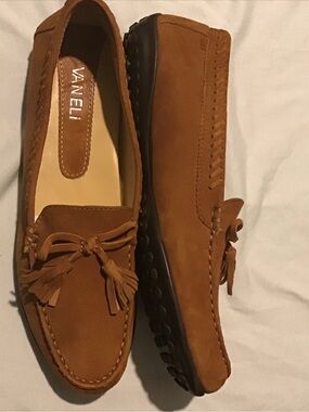 Vaneli Tan Suede Tassel Driving Loafers